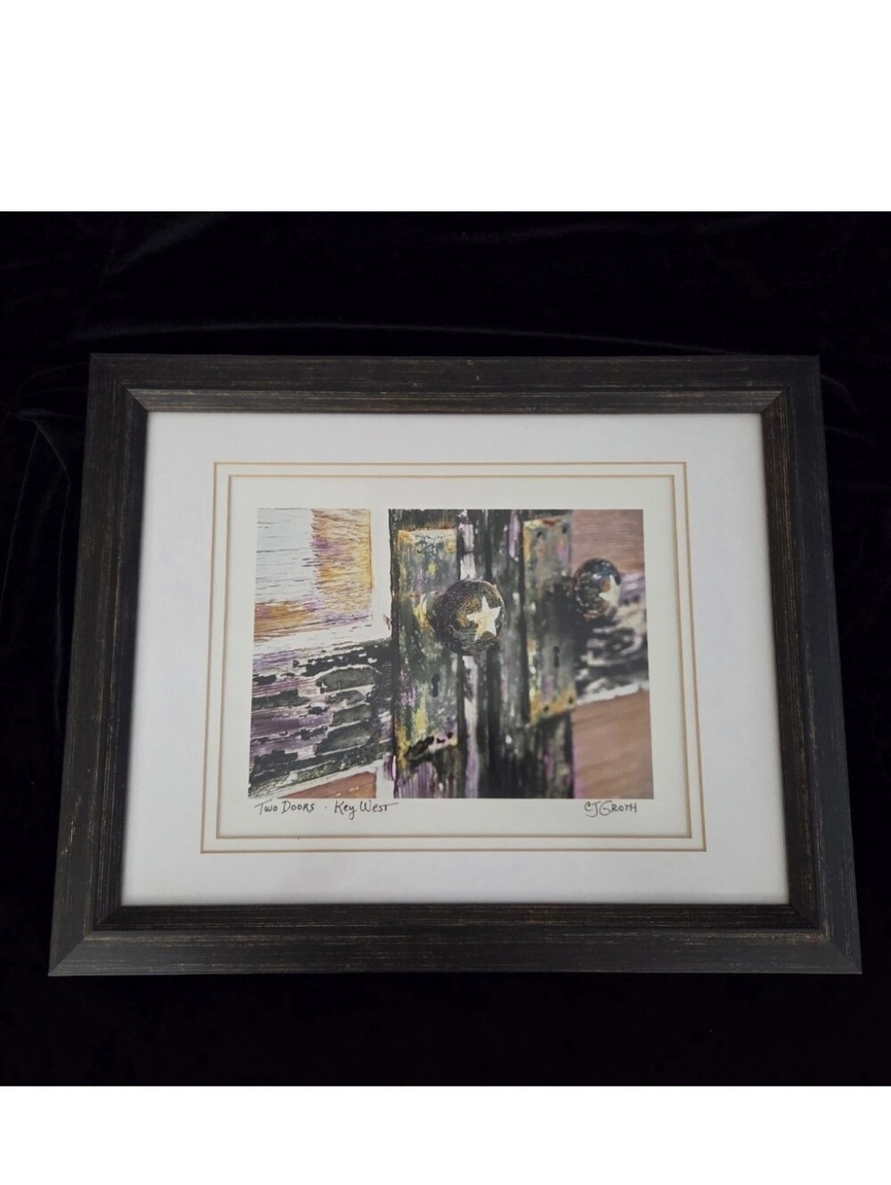 C.J. Groth Key West Signed Art Print Two Doors Distressed Rustic Framed